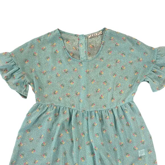 Nordstrom's Chloe K Green/Teal Floral Babydoll Flutter Sleeve Blouse - SIZE S - Picture 2 of 6